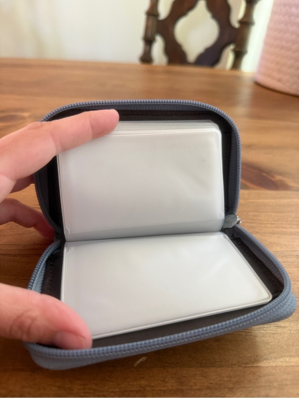 Compact Gray Leather Zip Card Wallet - Picture 5 of 10